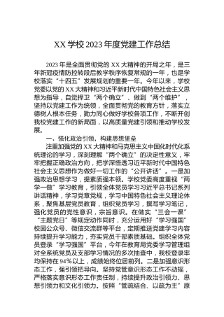 XX学校2023年度党建工作总结
