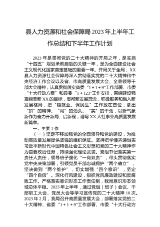 县人力资源和社会保障局2023年上半年工作总结和下半年工作计划