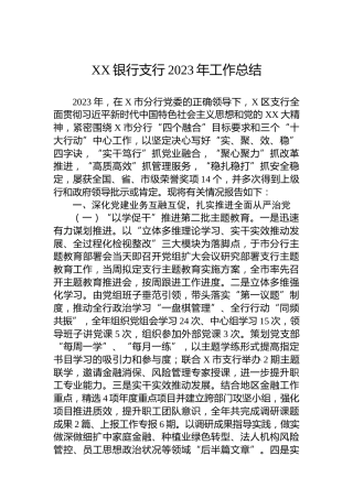 XX银行支行2023年工作总结