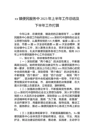 xx镇便民服务中2023年上半年工作总结及下半年工作打算