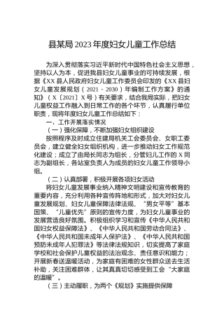 县某局2023年度妇女儿童工作总结
