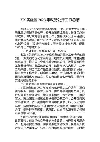 XX实验区2023年政务公开工作总结