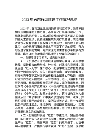 2023年医院行风建设工作情况总结