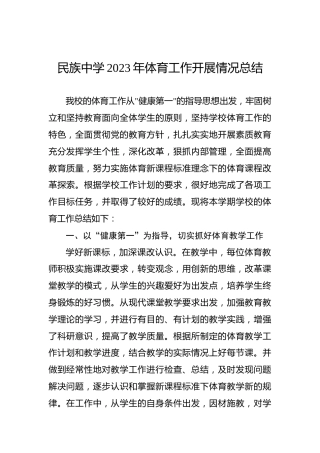 民族中学2023年体育工作开展情况总结