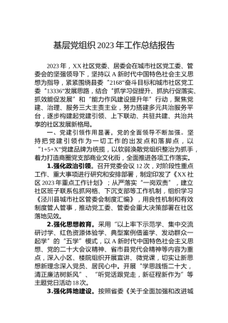 基层党组织2023年工作总结报告