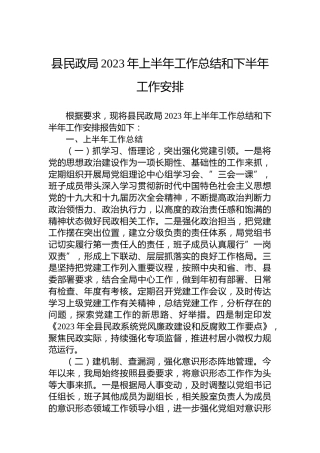 县民政局2023年上半年工作总结和下半年工作安排