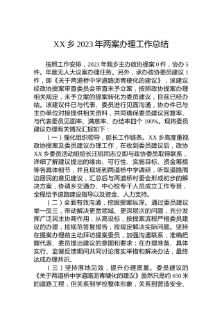 XX乡2023年两案办理工作总结