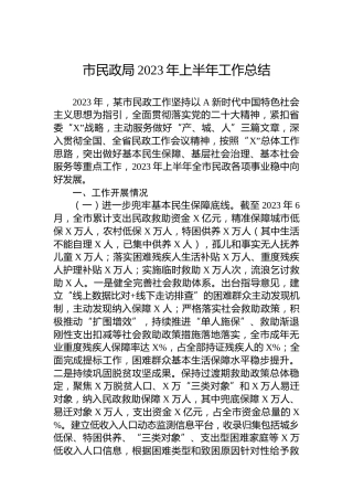 市民政局2023年上半年工作总结