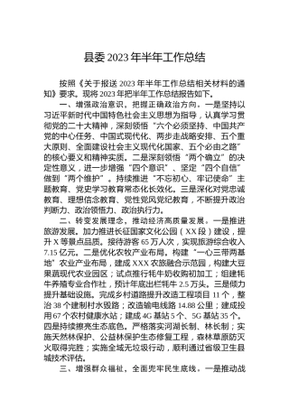 县委2023年半年工作总结