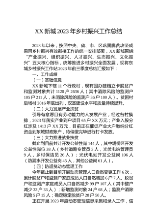XX新城2023年乡村振兴工作总结