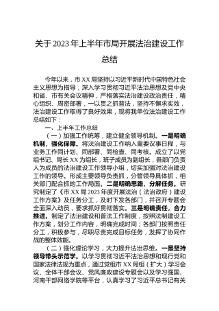 关于2023年上半年市局开展法治建设工作总结