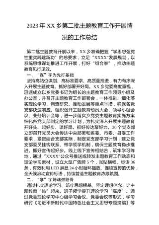 2023年XX乡第二批主题教育工作开展情况的工作总结