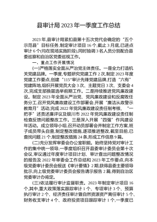 县审计局2023年一季度工作总结