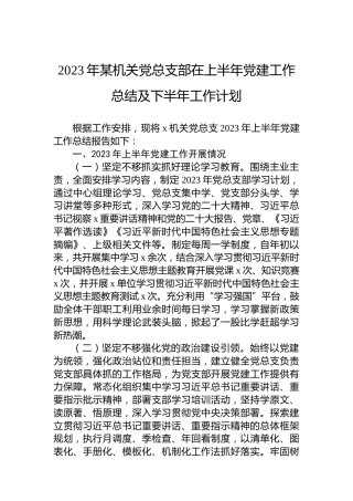 2023年某机关党总支部在上半年党建工作总结及下半年工作计划