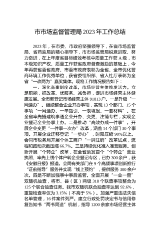 市市场监督管理局2023年工作总结
