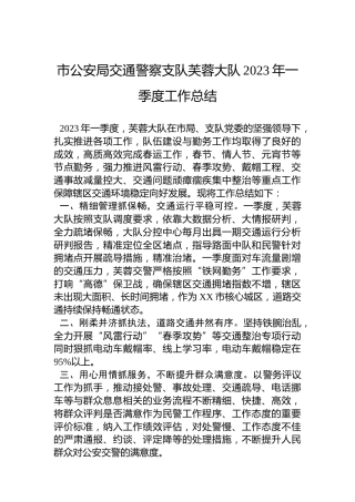 市公安局交通警察支队芙蓉大队2023年一季度工作总结