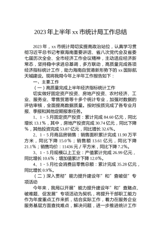 2023年上半年xx市统计局工作总结