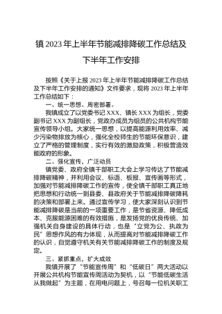 镇2023年上半年节能减排降碳工作总结及下半年工作安排