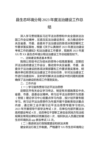 县生态环境分局2023年度法治建设工作总结