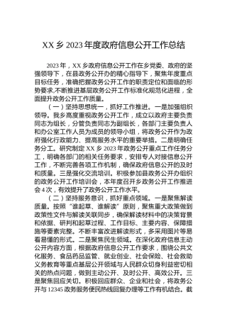 XX乡2023年度政府信息公开工作总结