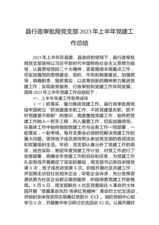 县行政审批局党支部2023年上半年党建工作总结