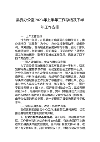 县委办公室2023年上半年工作总结及下半年工作安排