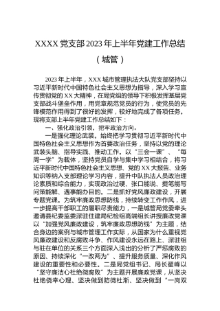 XXXX党支部2023年上半年党建工作总结（城管）