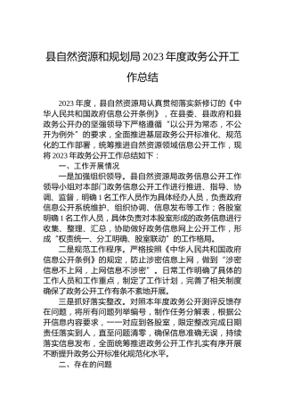 县自然资源和规划局2023年度政务公开工作总结