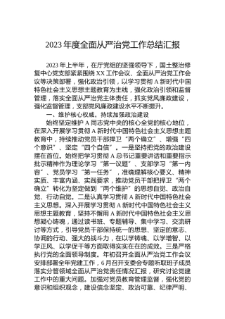 2023年度全面从严治党工作总结汇报