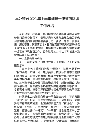 县公管局2023年上半年创建一流营商环境工作总结