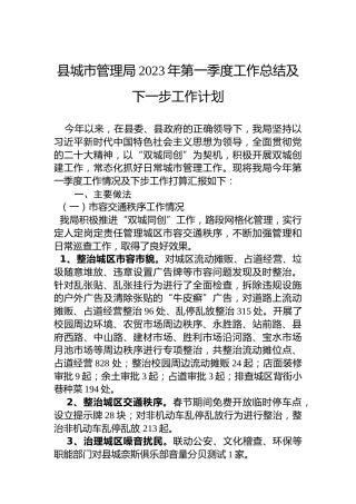 县城市管理局2023年第一季度工作总结及下一步工作计划