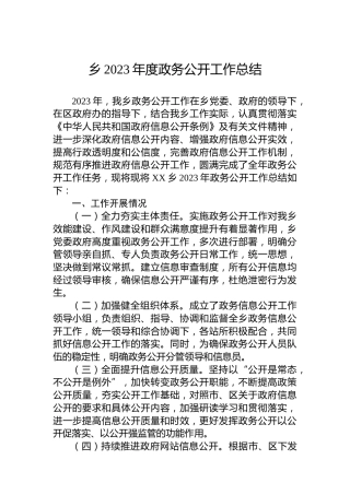 乡2023年度政务公开工作总结