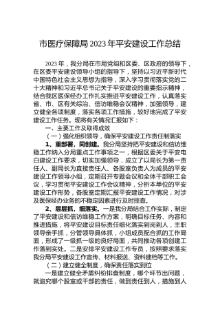 市医疗保障局2023年平安建设工作总结
