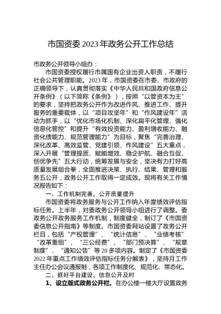 市国资委2023年政务公开工作总结