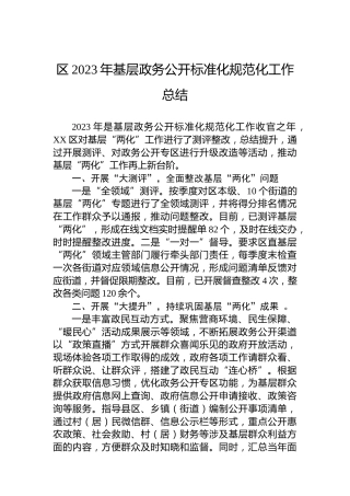 区2023年基层政务公开标准化规范化工作总结