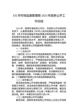 XX市市场监督管理局2023年政务公开工作总结