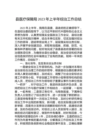 县医疗保障局2023年上半年综治工作总结