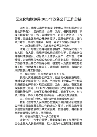 区文化和旅游局2023年政务公开工作总结