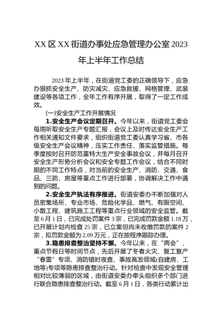 XX区XX街道办事处应急管理办公室2023年上半年工作总结