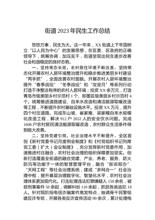 街道2023年民生工作总结