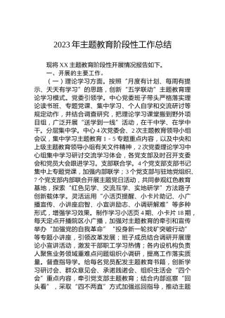 2023年主题教育阶段性工作总结