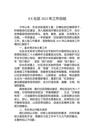 XX社区2023年工作总结