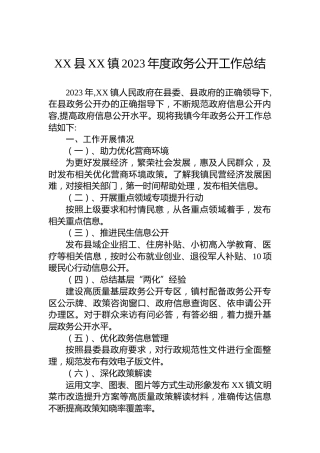 XX县XX镇2023年度政务公开工作总结