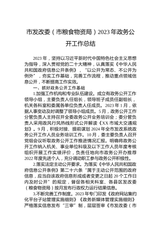 市发改委（市粮食物资局）2023年政务公开工作总结