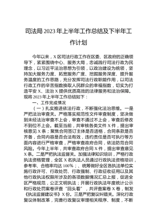 司法局2023年上半年工作总结及下半年工作计划