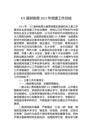 XX县财政局2023年党建工作总结
