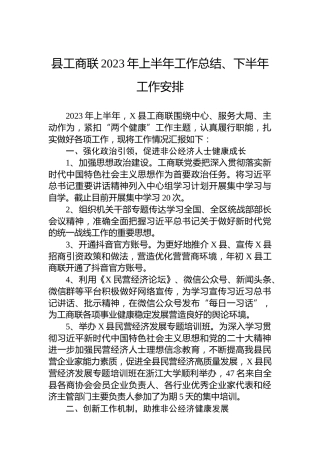 县工商联2023年上半年工作总结、下半年工作安排