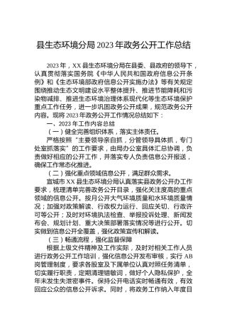 县生态环境分局2023年政务公开工作总结
