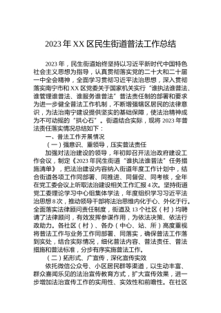 2023年XX区民生街道普法工作总结