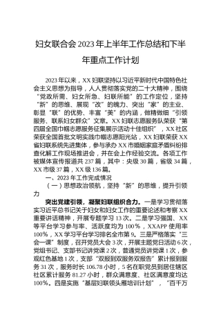 妇女联合会2023年上半年工作总结和下半年重点工作计划